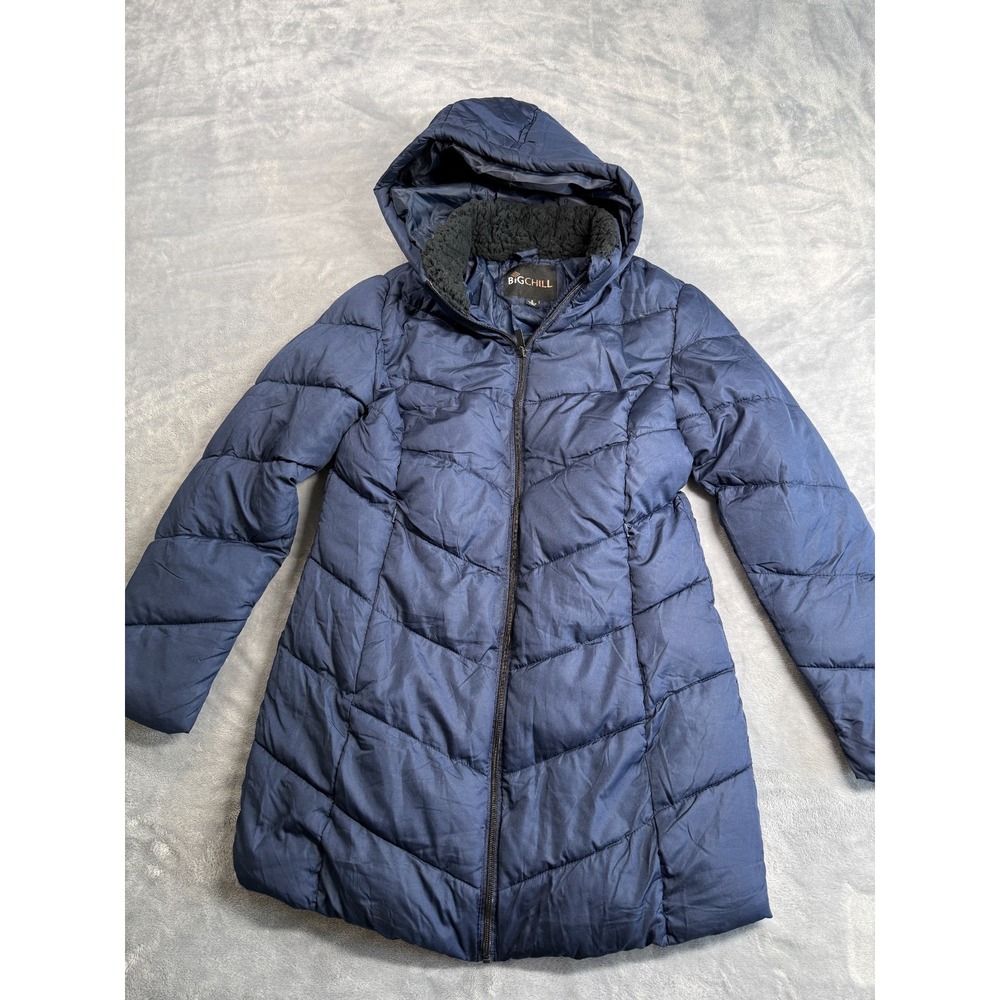 Big Chill Puffer Jacket Womens Small Blue Full Zip Hooded Thermal Wind Resistant